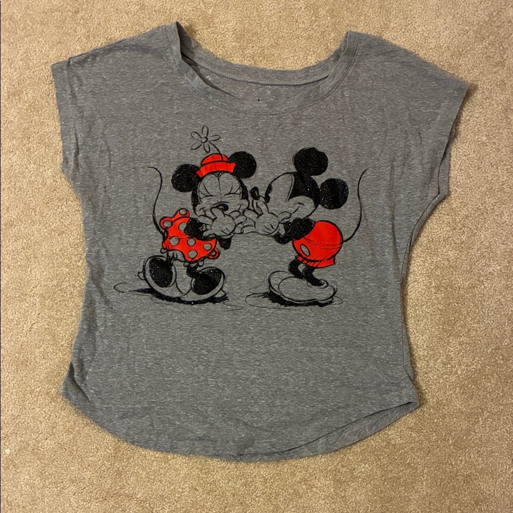 Disney Heather Gray Tee with Mickey and Minnie Design